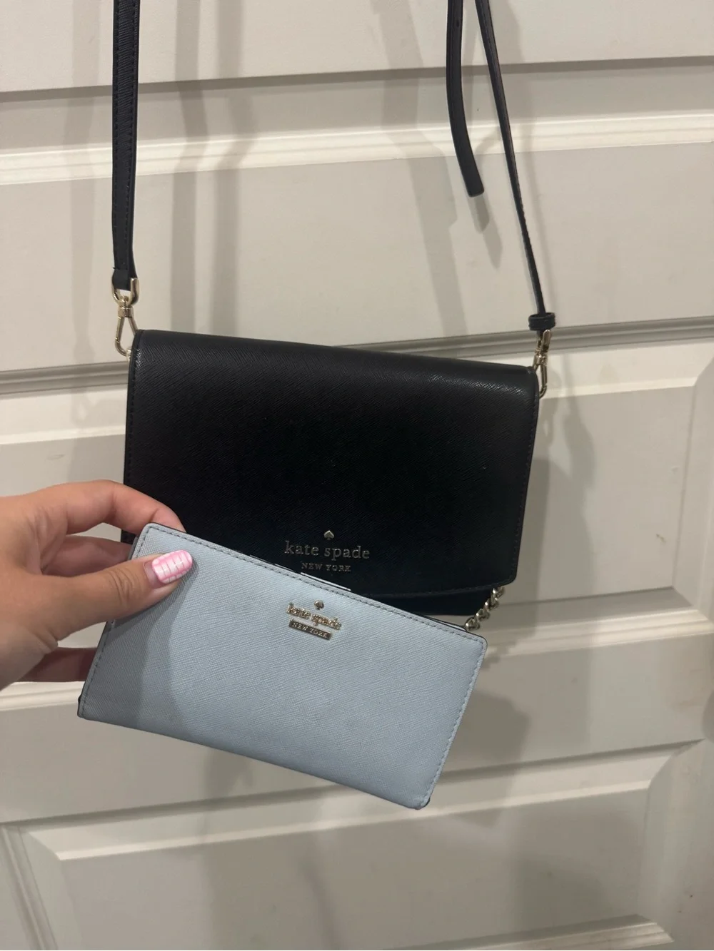 kate spade Black Saffiano Leather Crossbody with Gold Chain